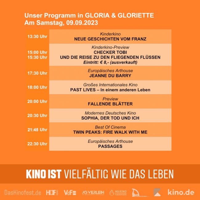 Kinofest Programm Gloria & Gloriette - Samstag, 09.09.