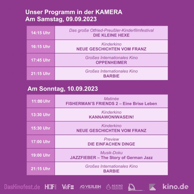 Kinofest Programm Kamera - Samstag, 09.09. und Sonntag, 10.09.